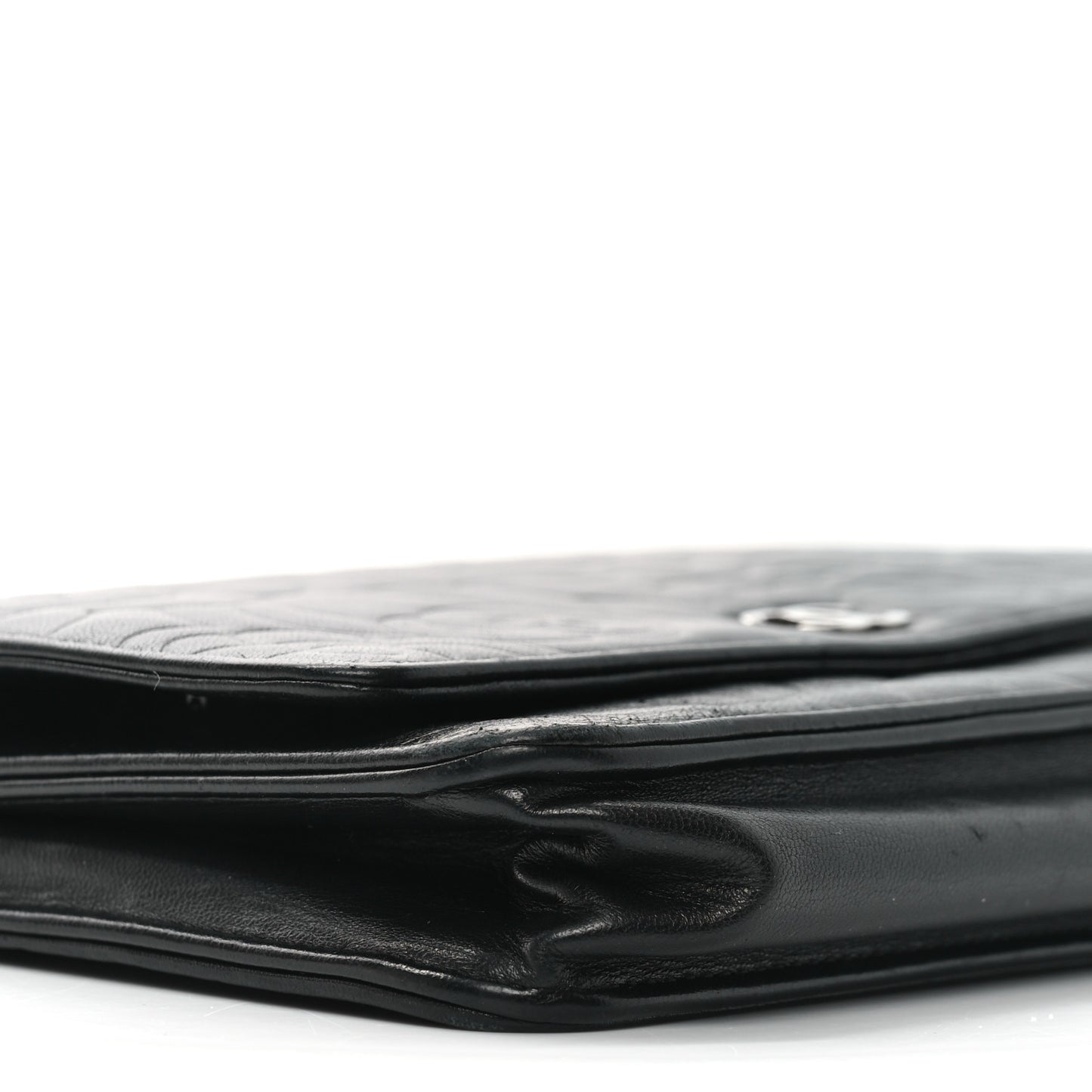 Lambskin Camellia Embossed Wallet on Chain WOC Black