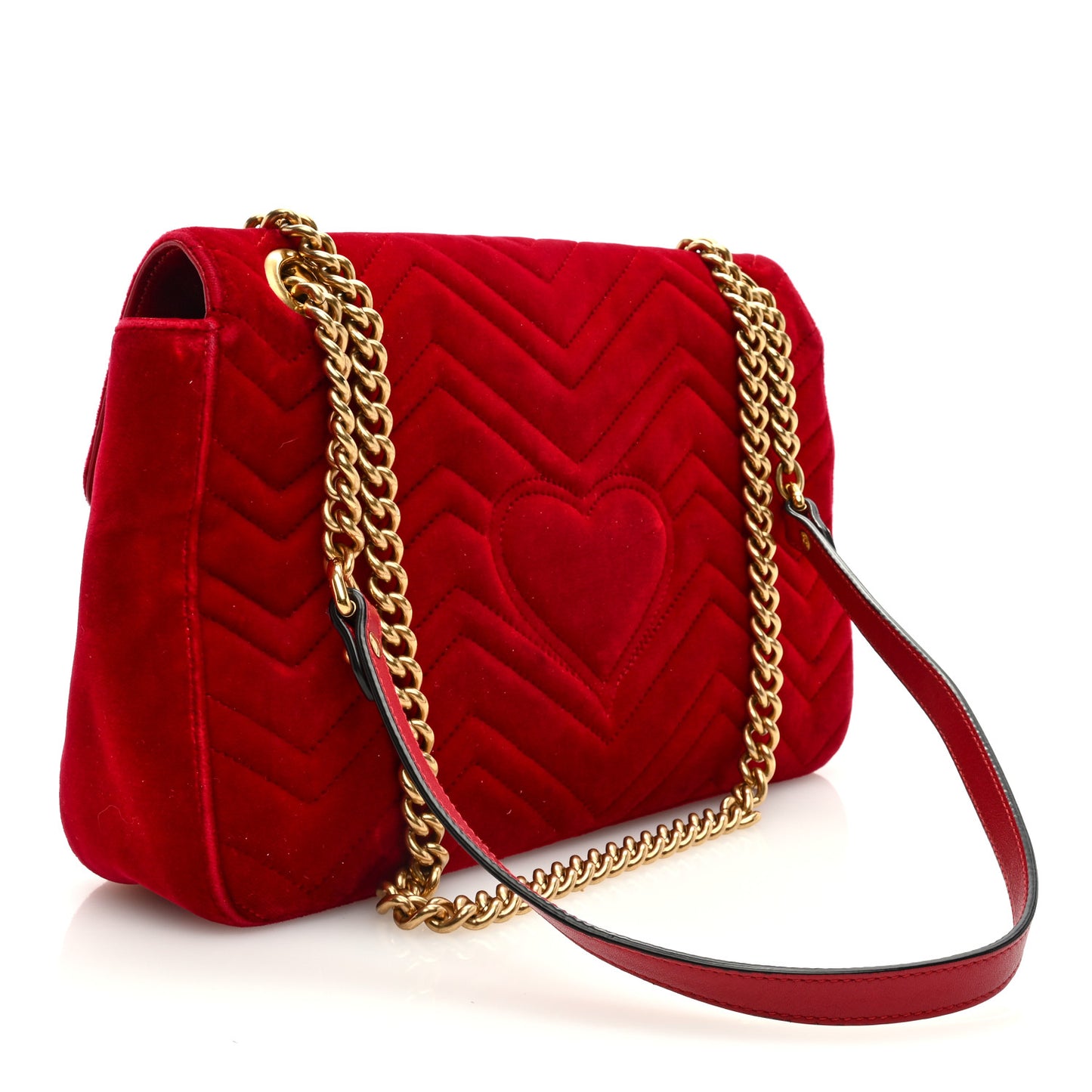 Velvet Matelasse Medium GG Marmont Shoulder Bag Hibiscus Red