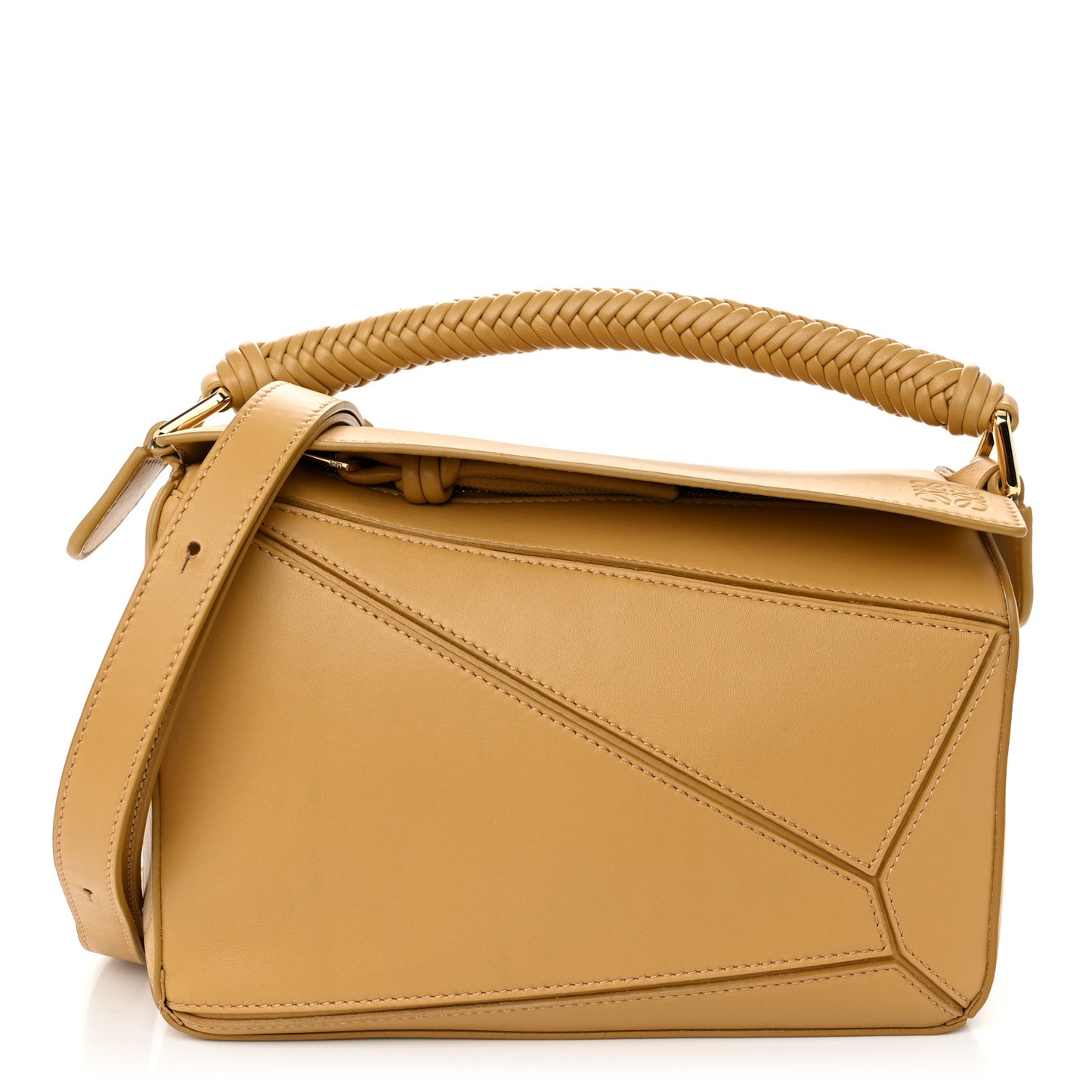 Calfskin Small Woven Puzzle Bag Sahara