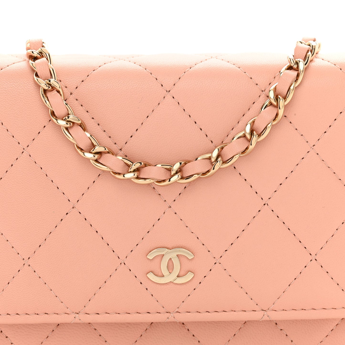Lambskin Quilted Mini Wallet On Chain WOC Light Pink