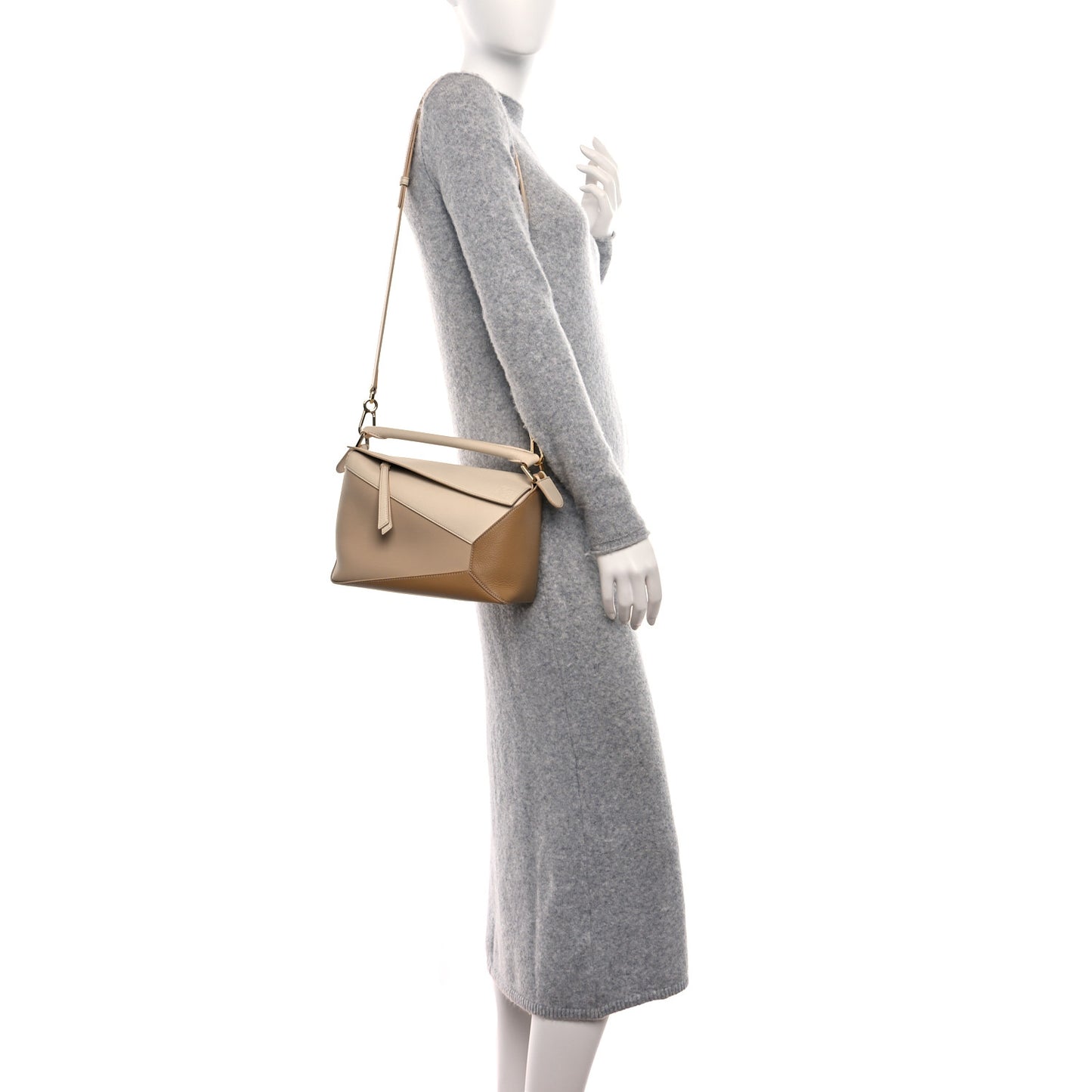 Classic Calfskin Small Puzzle Edge Bag Dusty Beige Soft White