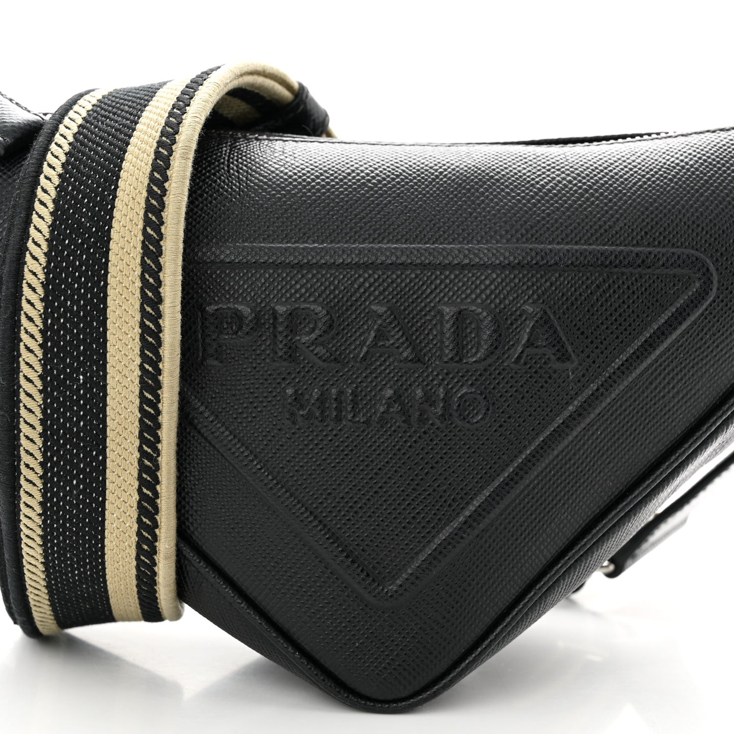 Saffiano Cuir Triangle Logo Embossed Triangle Shoulder Bag Black
