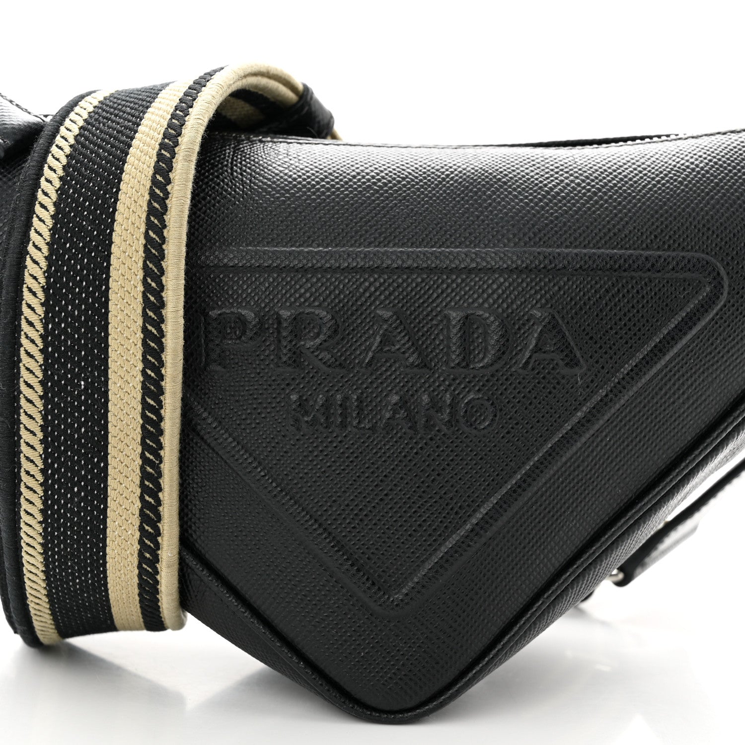 Prada Saffiano Cuir Triangle Logo Embossed Triangle Shoulder Bag Black 8 of 13