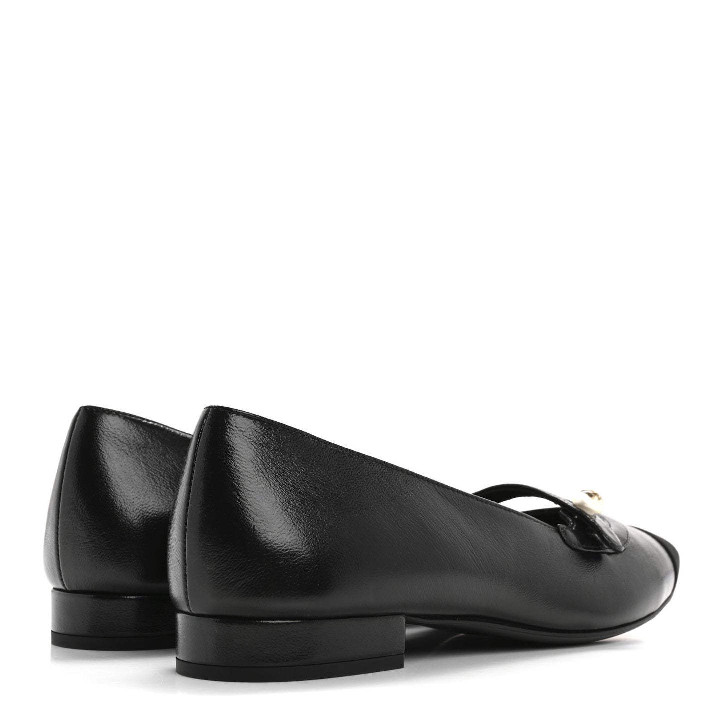 Shiny Lambskin Grosgrain Pearl Mary Jane Flats 37 Black