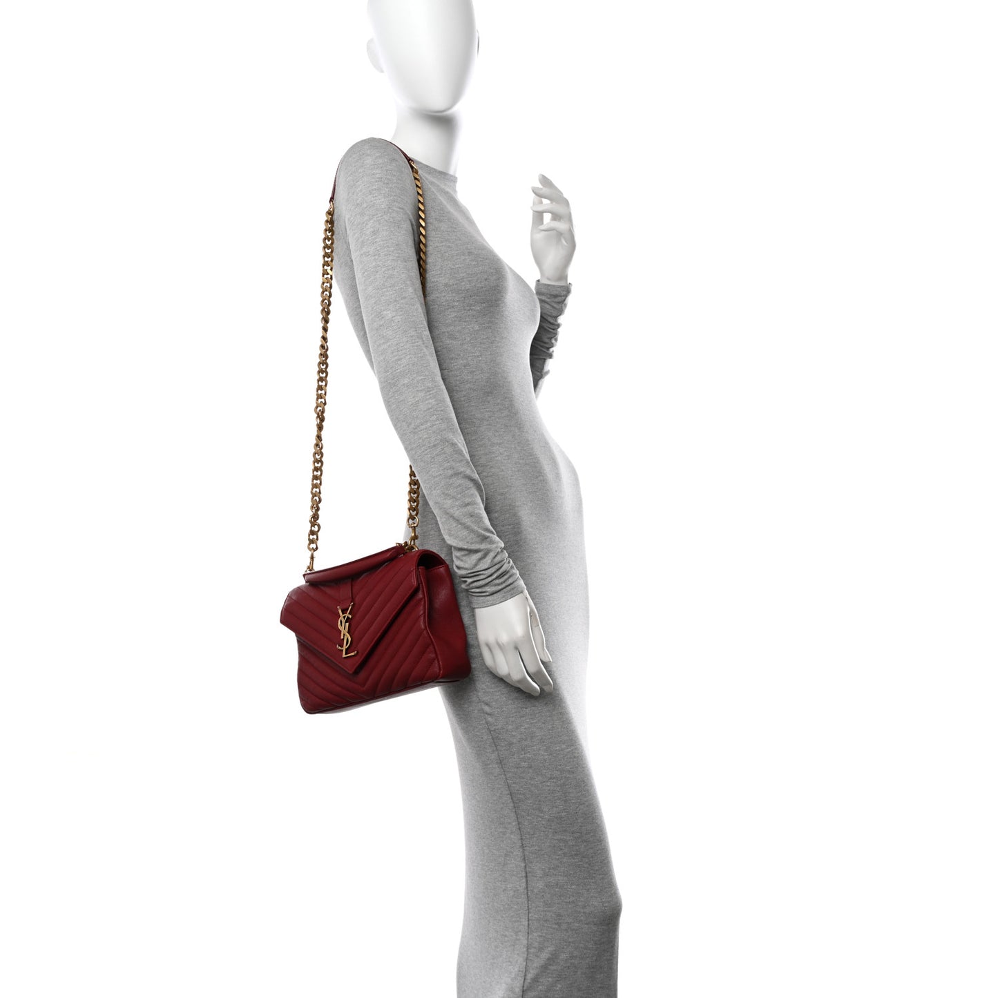 Sheepskin Matelasse Chevron Monogram Medium College Bag Opyum Red