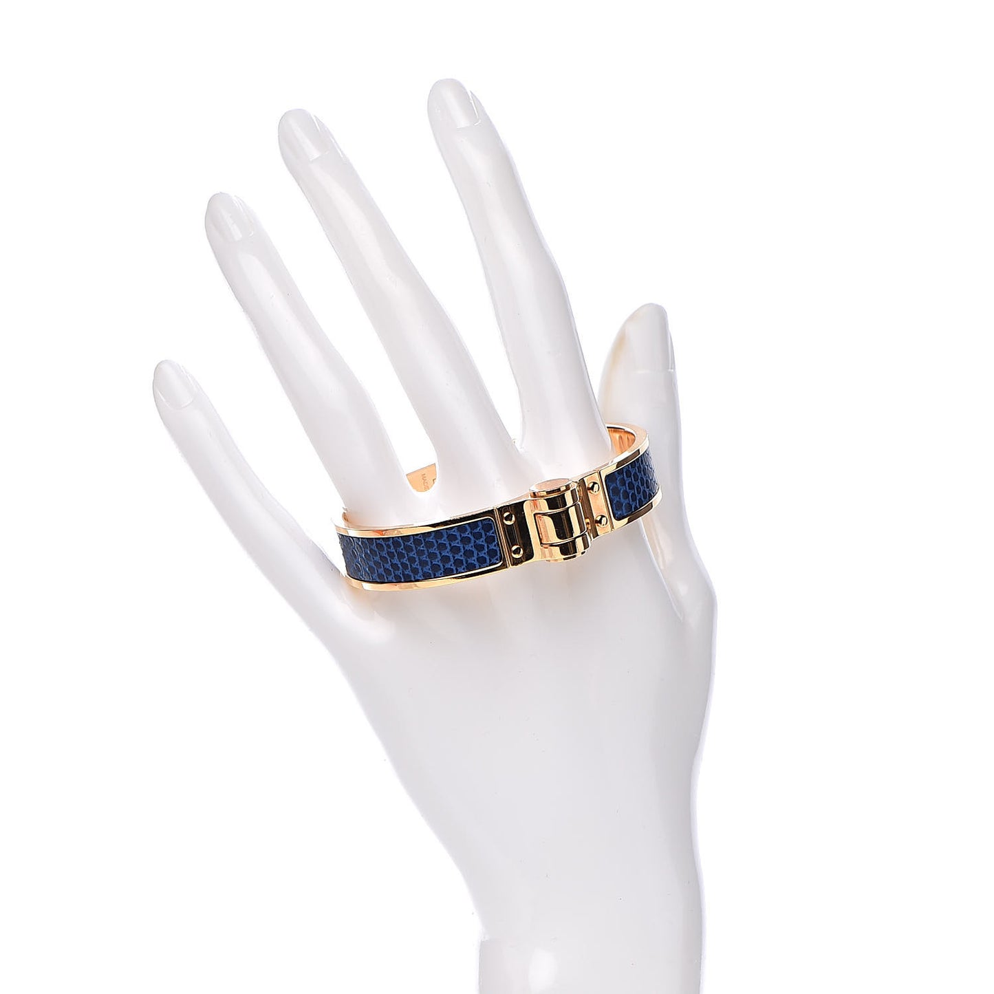 Lizard Charniere Cuir Narrow Hinged Bracelet M Bleu Saphir