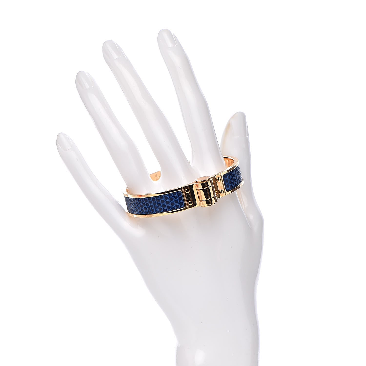 Hermes Lizard Charniere Cuir Narrow Hinged Bracelet M Bleu Saphir 2 of 5