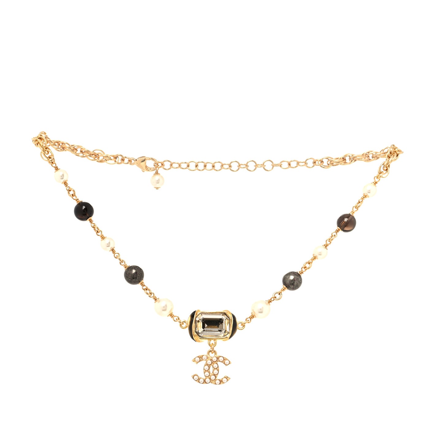 Graduated Pearl Crystal CC Short Necklace Gold Black Grey