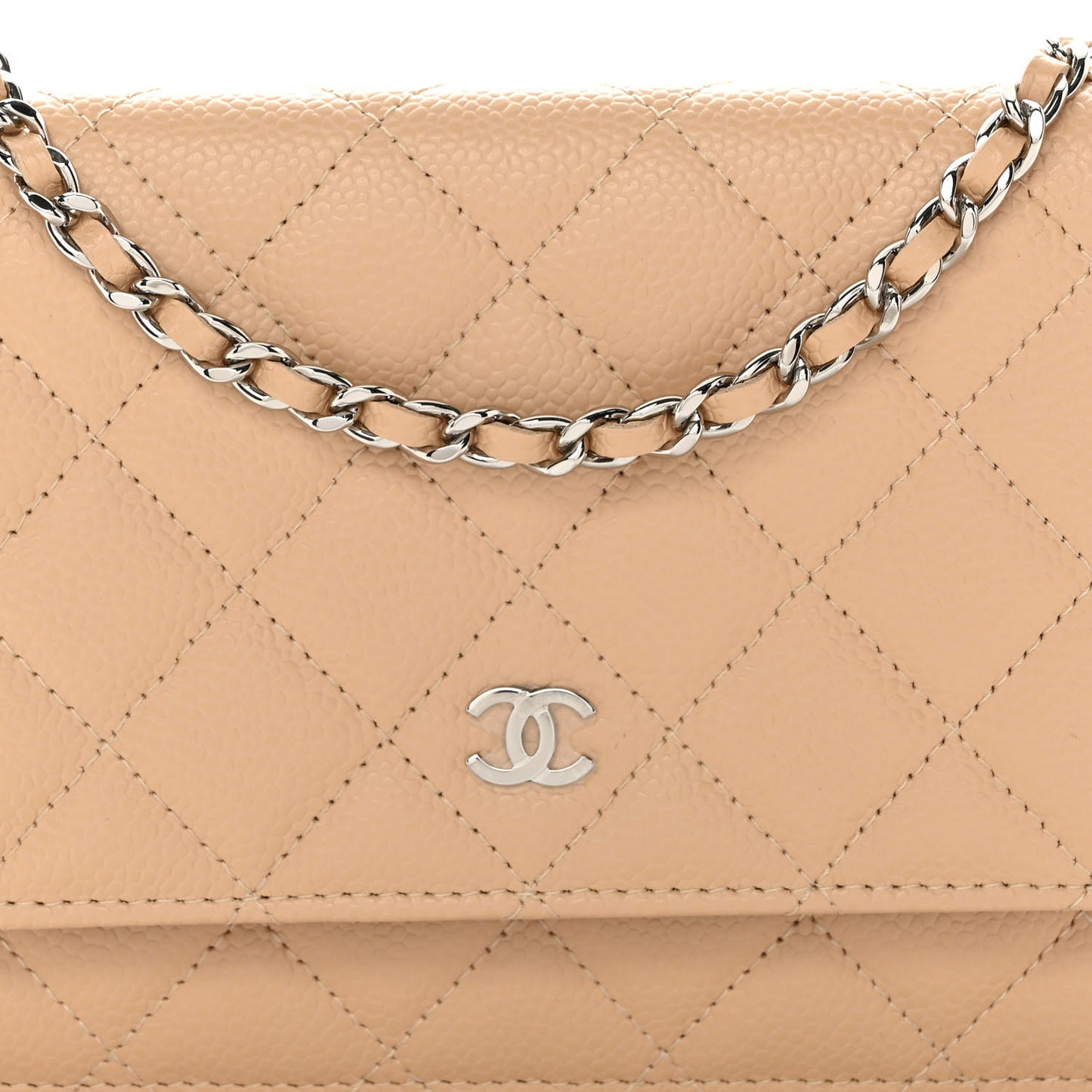 Caviar Quilted Wallet On Chain WOC Beige