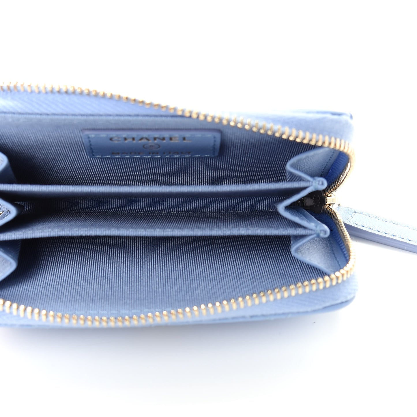 Lambskin Quilted Zip Around Coin Purse Wallet Light Blue