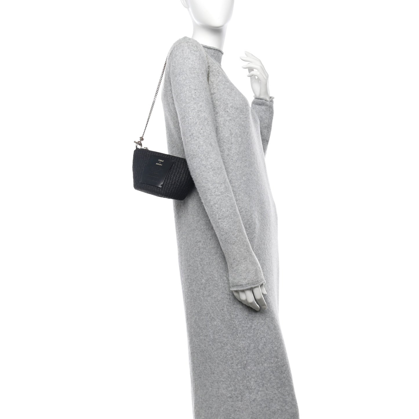 X MIFUKO Raffia Calfskin Mini Chain Basket Black