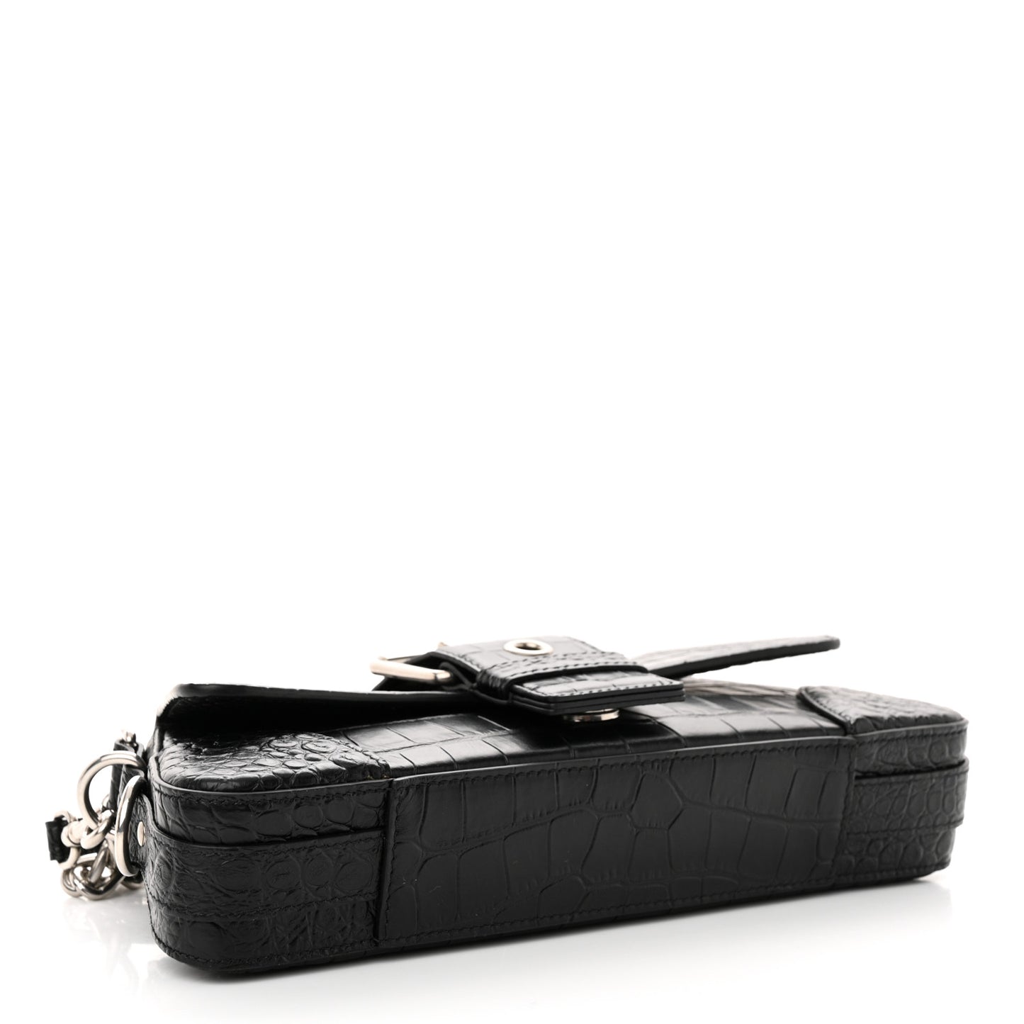 Calfskin Crocodile Embossed Small Lindsay Shoulder Bag Black