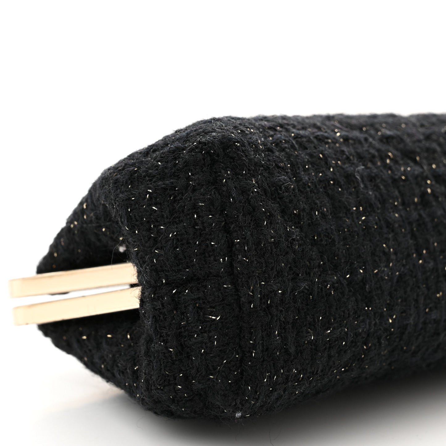 Tweed Quilted Kiss Lock Clutch Black