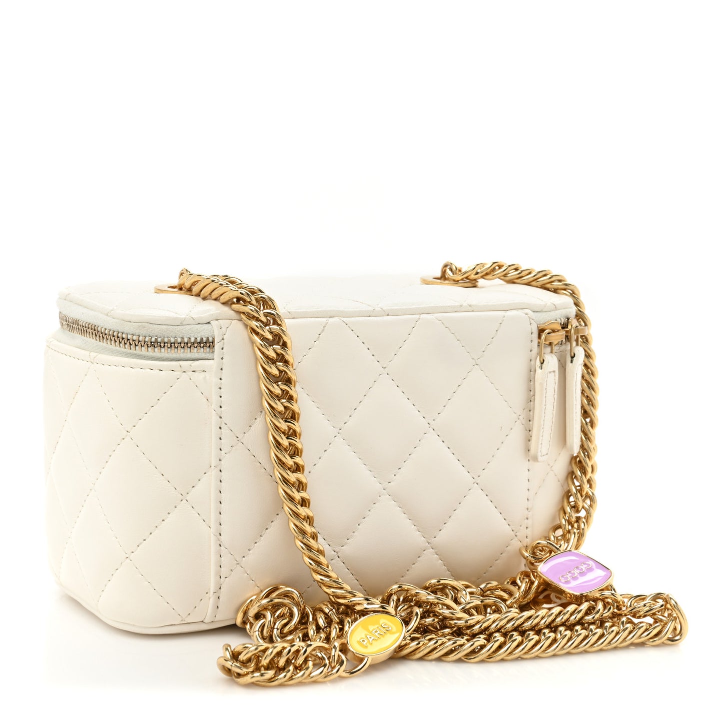 Lambskin Resin Quilted Vanity Case With Chain White