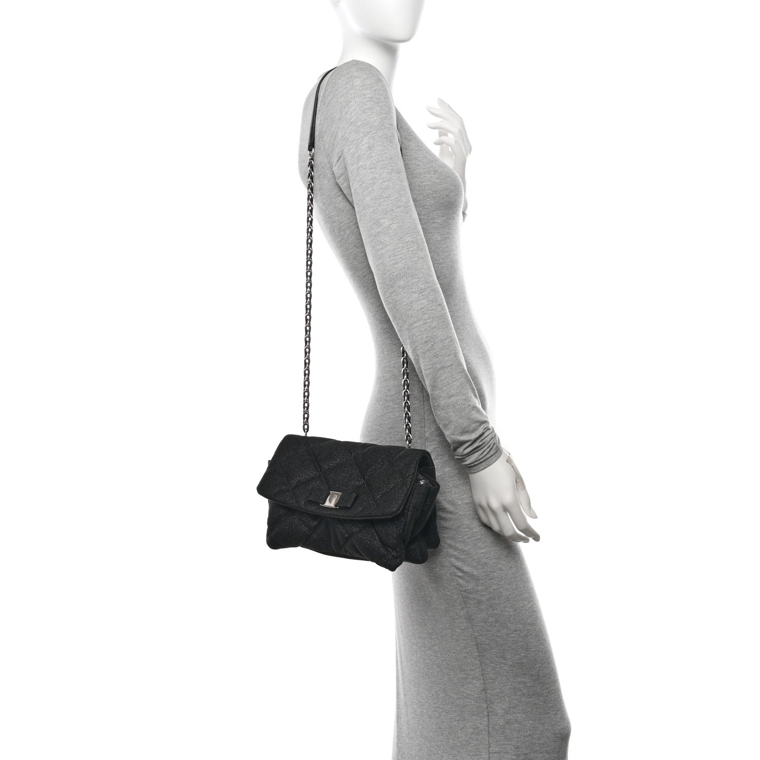 Salvatore Ferragamo Shiny Canvas Quilted Gelly Bag Black 2 of 13