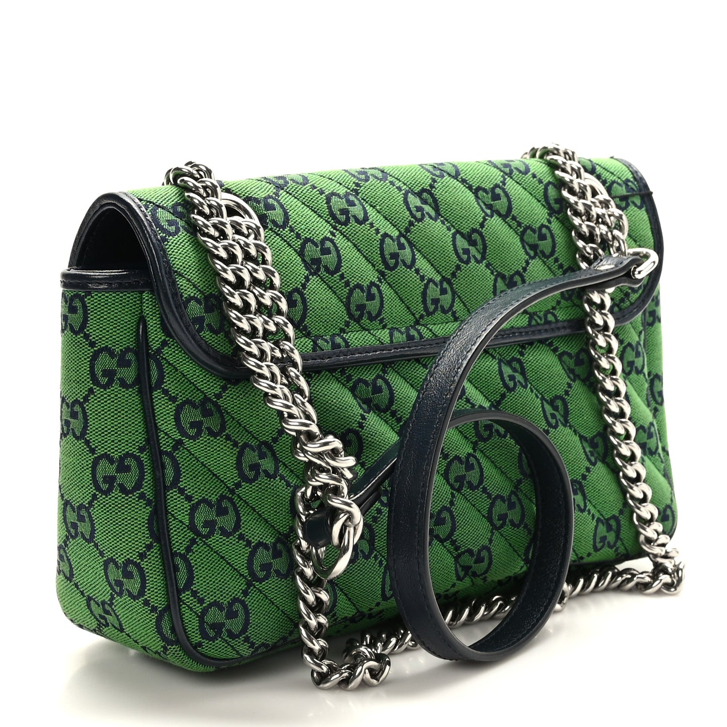 Monogram Multicolor Matelasse Diagonal Small GG Marmont Shoulder Bag Green Blue