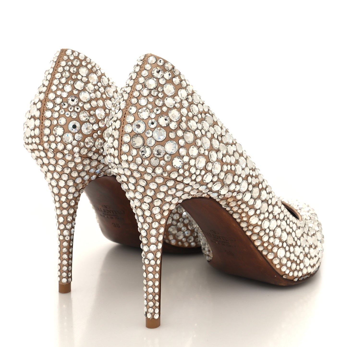 Satin Crystal Embellished Moonflow 90mm Pumps 38 Poudre