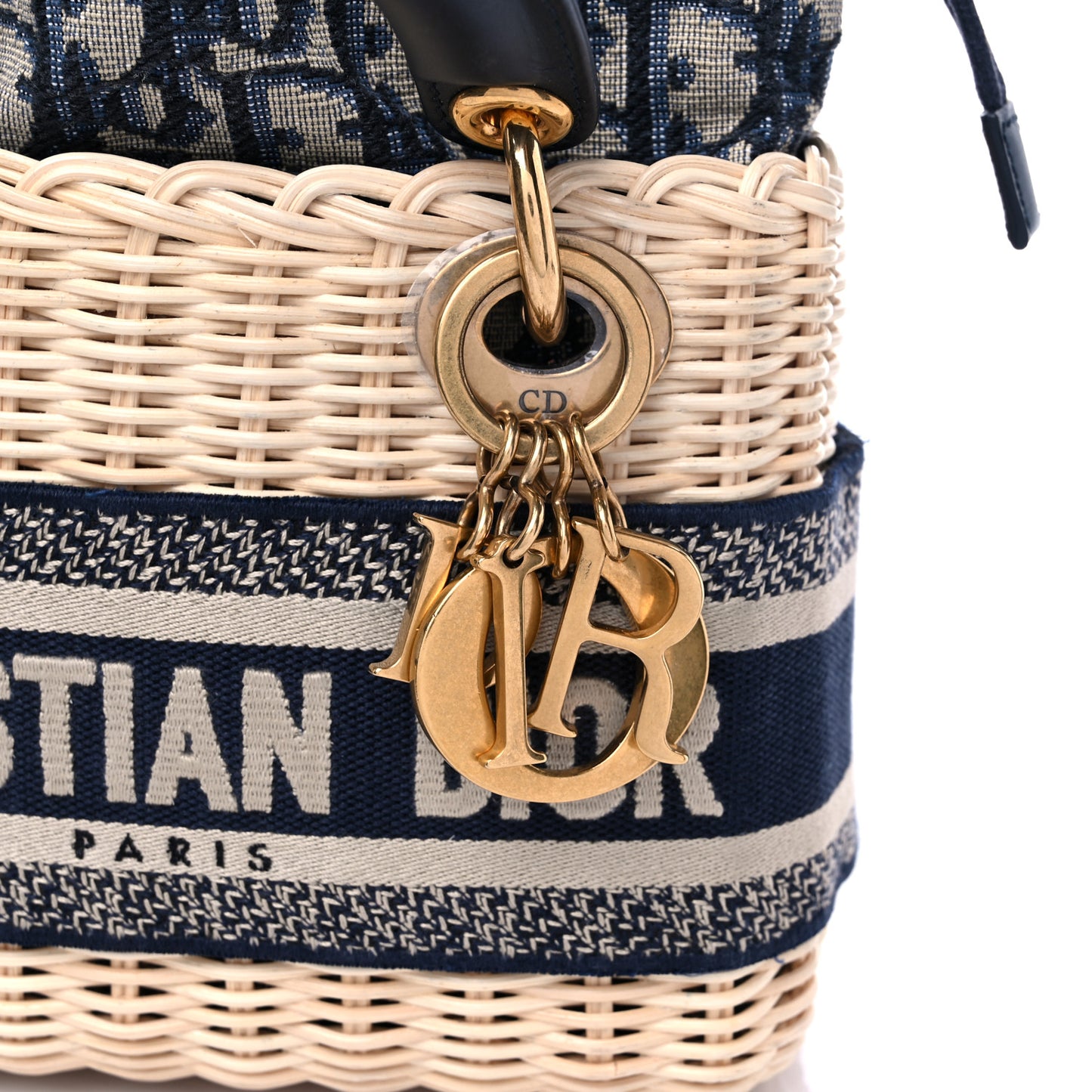 Wicker Oblique Mini Lady Dior Bag Blue