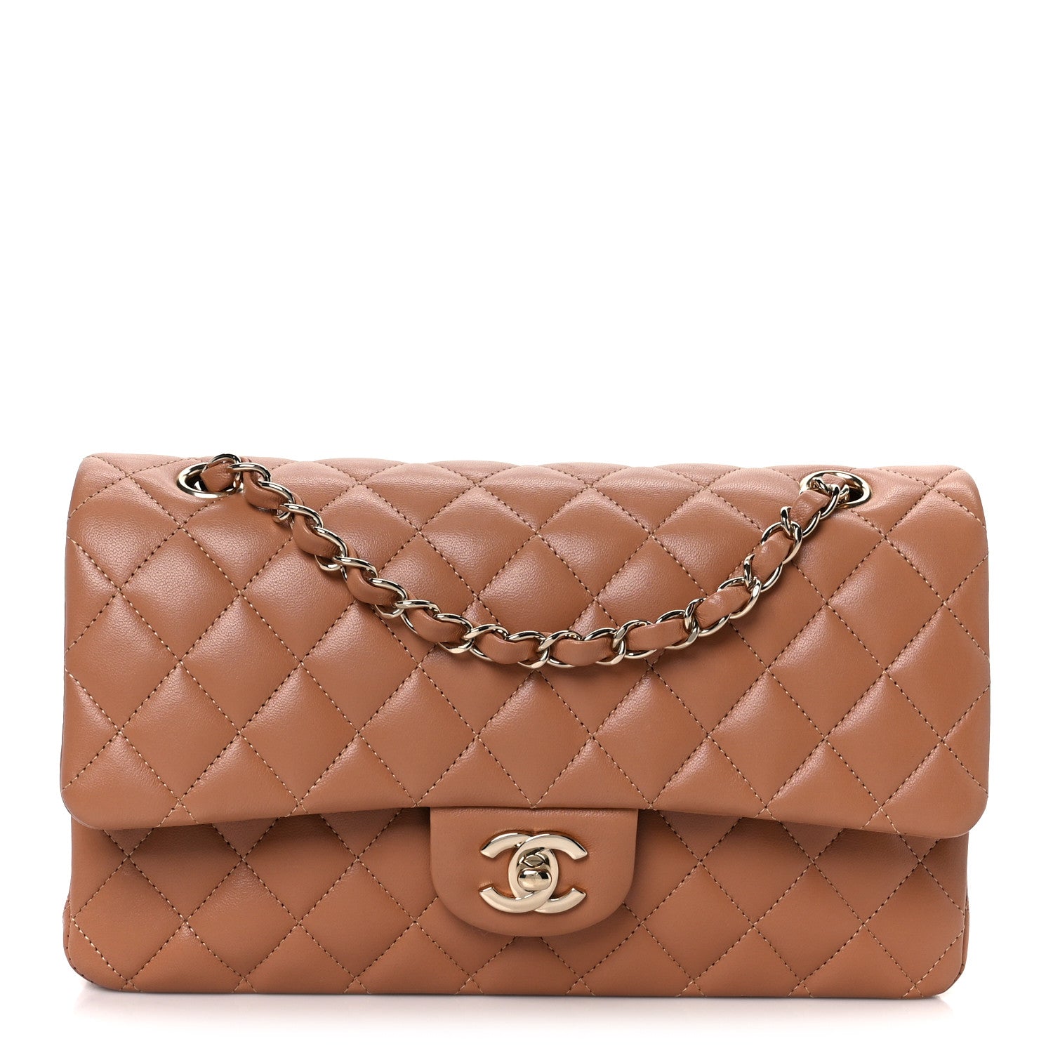 CHANEL ブラウン キルティング バッグ Chanel Lambskin Quilted Medium Double Flap Brown 1822512