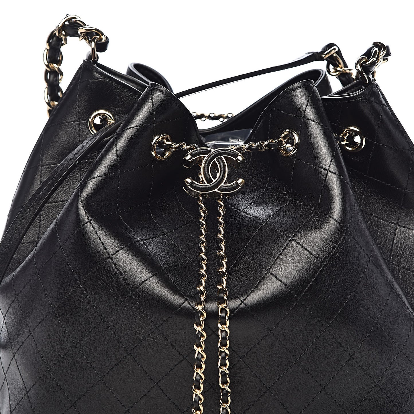 Calfskin Stitched Drawstring Bag Black