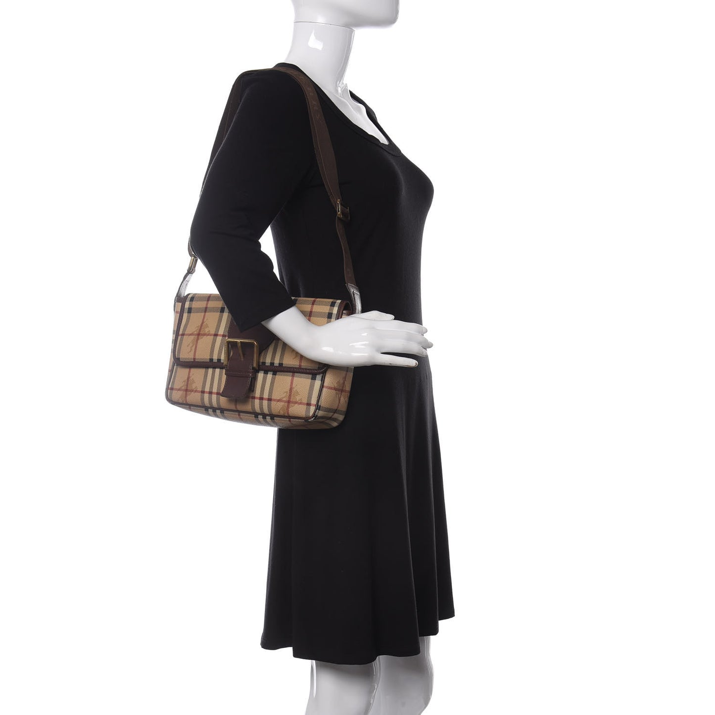 Haymarket Check Buckle Crossbody Bag Brown