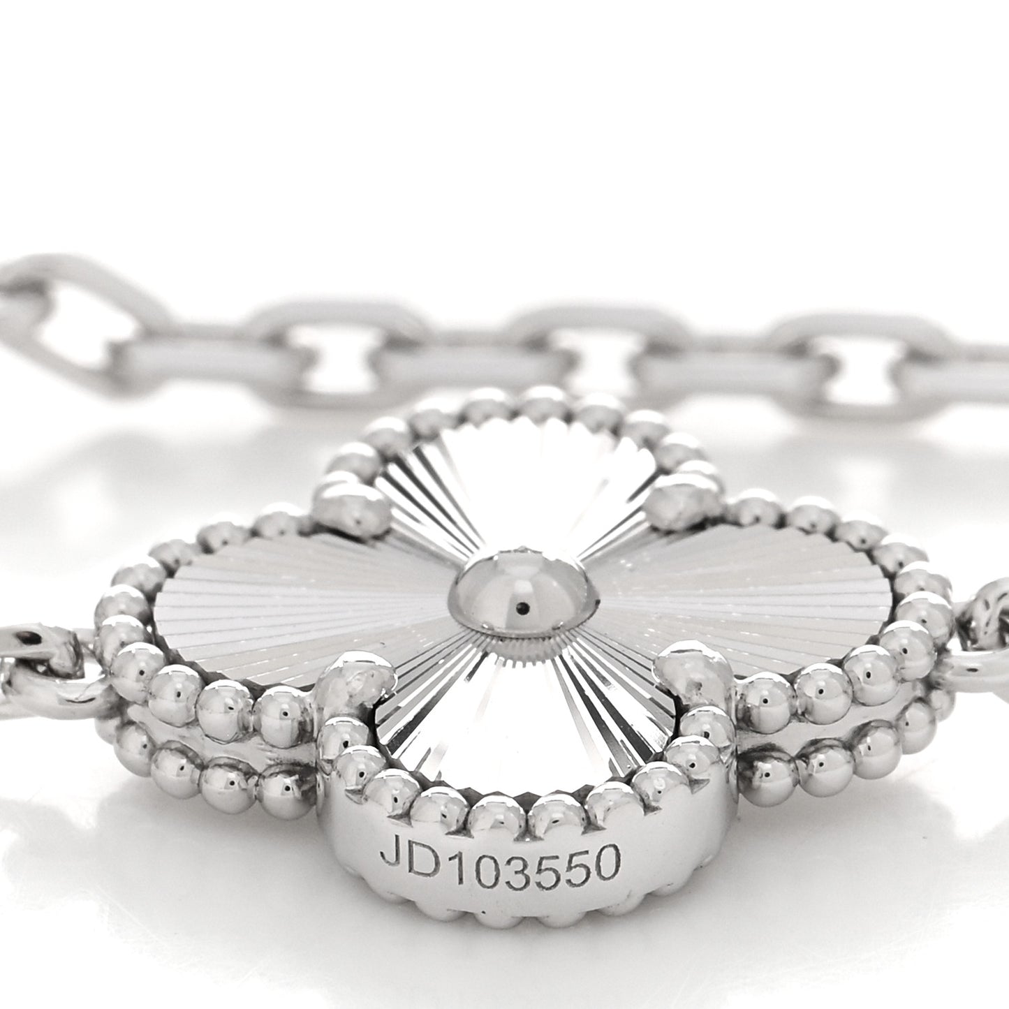 18K White Gold 5 Motifs Guilloche Vintage Alhambra Bracelet