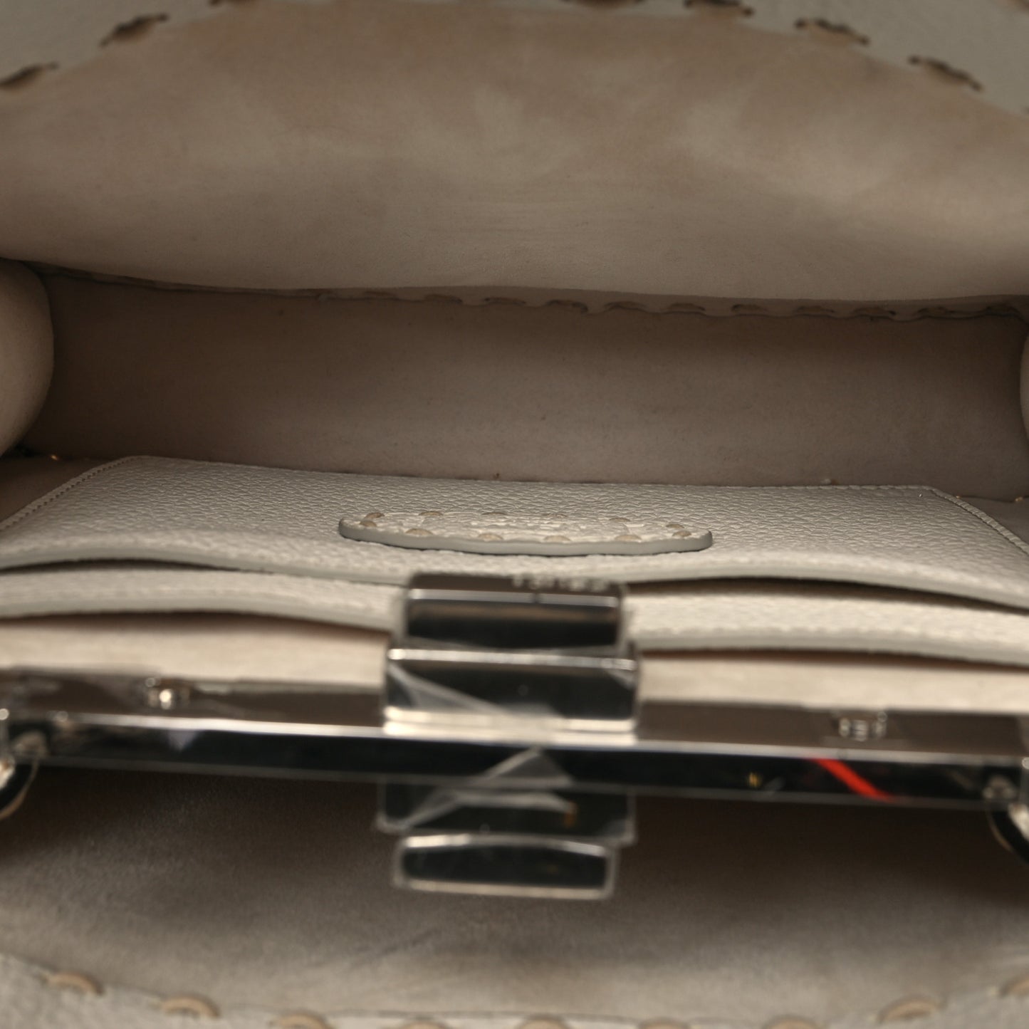 Vitello Granato Camoscio Elaphe Python Print Macro Stitchings Small Peekaboo I SEE U Iconic Satchel White Roccia