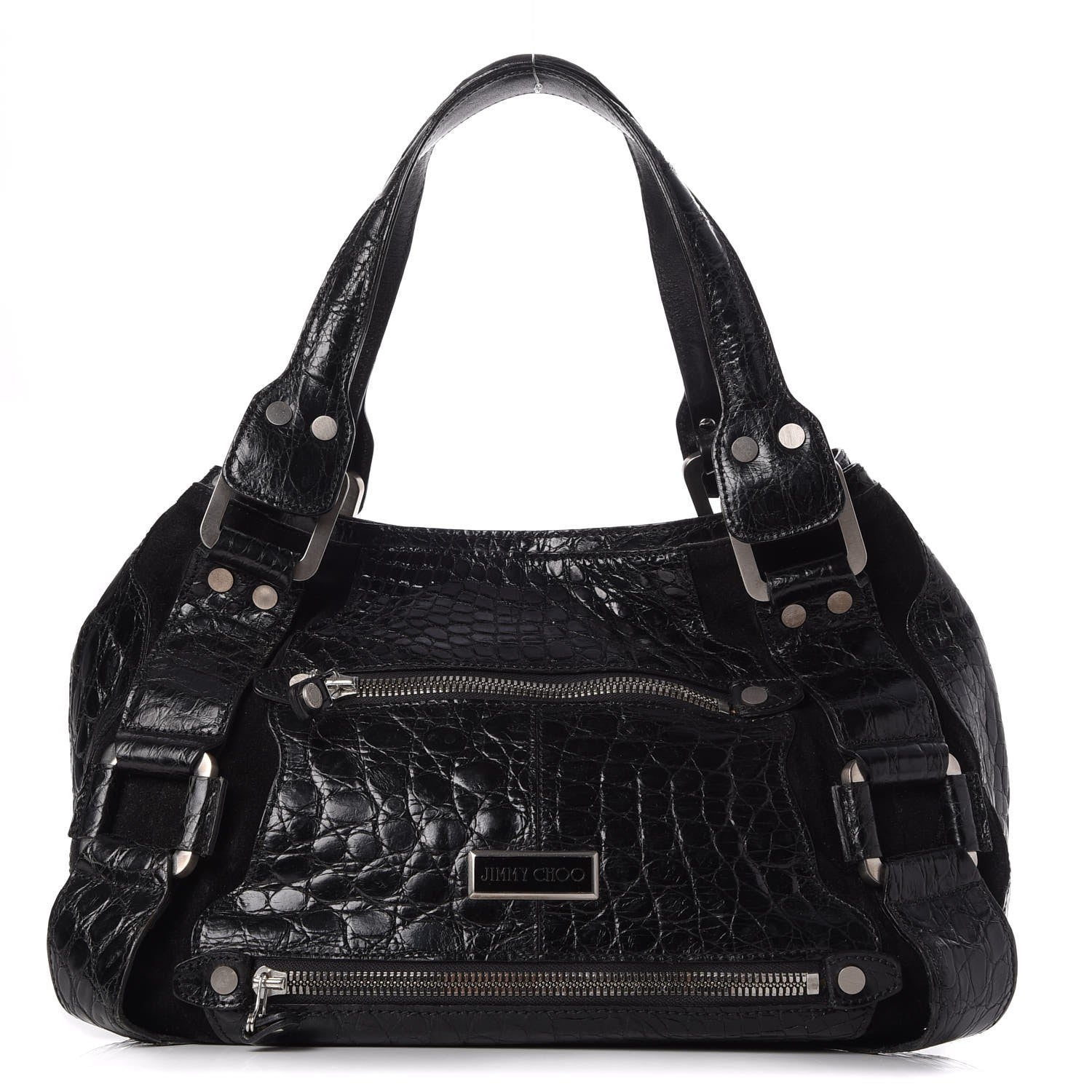 Jimmy Choo Croc Calfskin Embossed Mahala Black 280718 – FASHIONPHILE