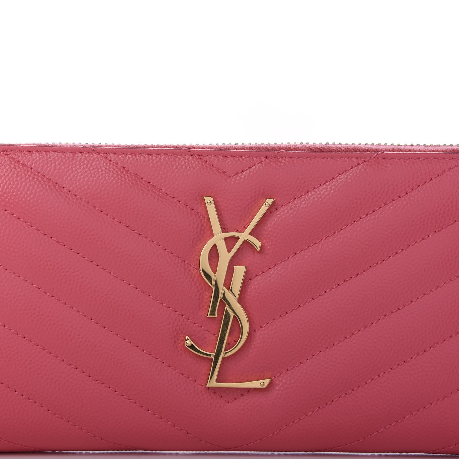 Saint Laurent Grain De Poudre Matelasse Chevron Monogram Zip Around Wallet Bubblegum 7 of 8