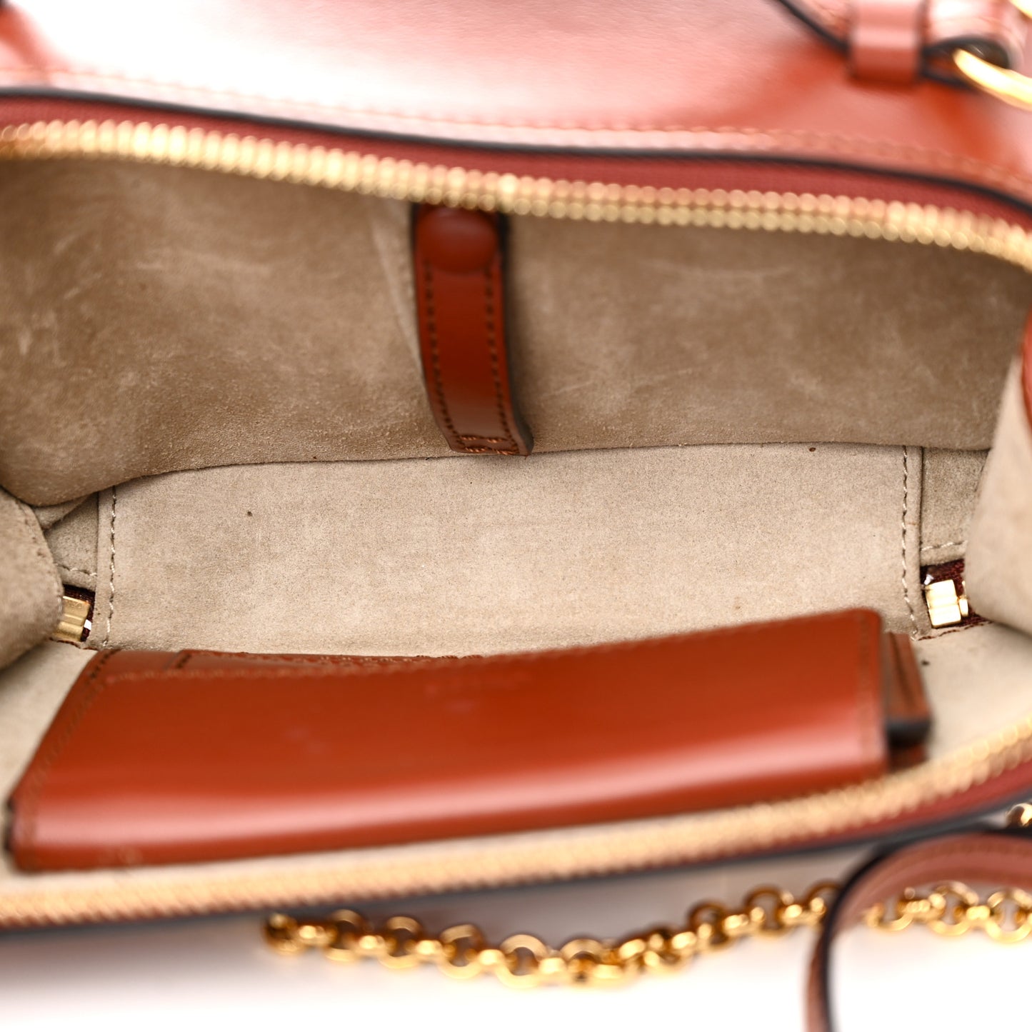 Shiny Calfskin Mini Vanity C Bag Sepia Brown