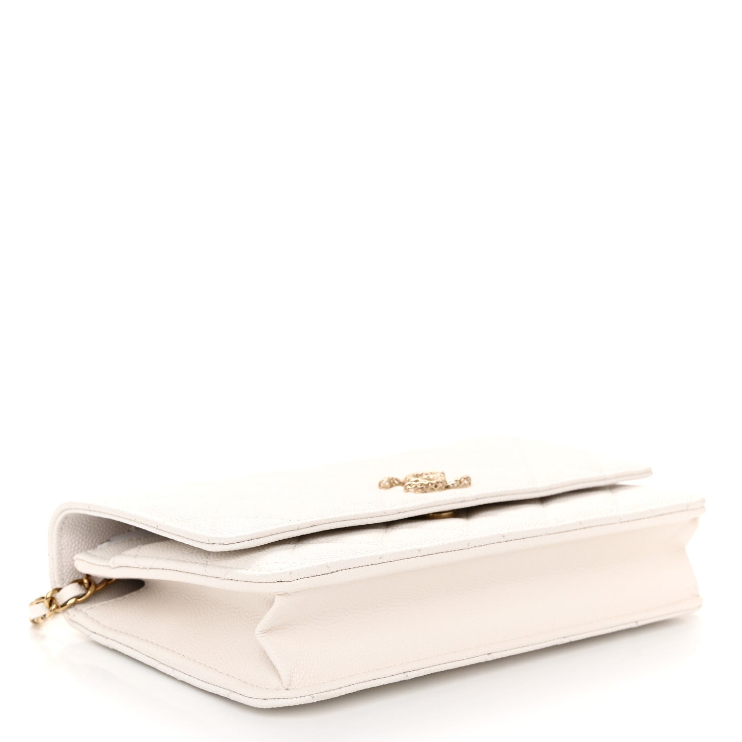 Caviar Quilted Perforated Metal CC Wallet On Chain WOC White