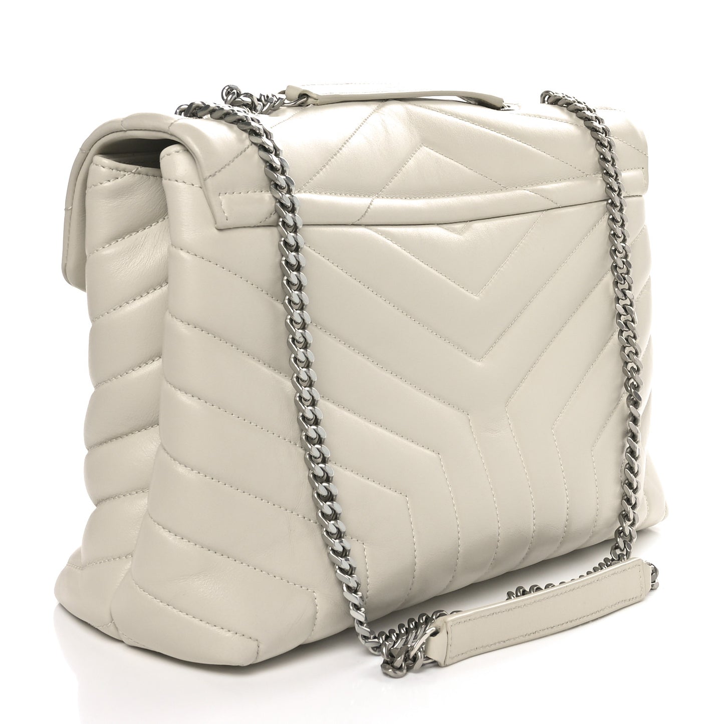Calfskin Y Quilted Monogram Medium Loulou Chain Satchel Crema Soft