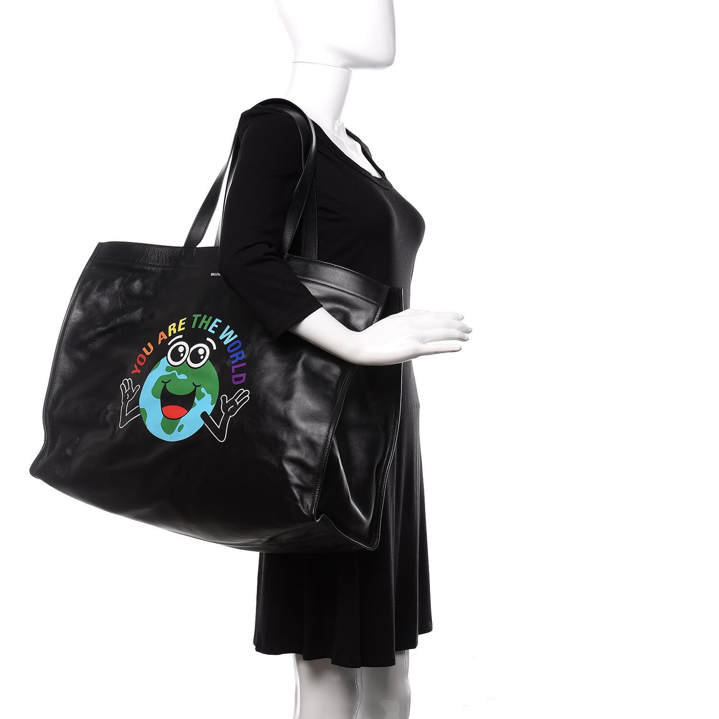 Calfskin You Are The World Market Shopper Tote M Black Multicolor