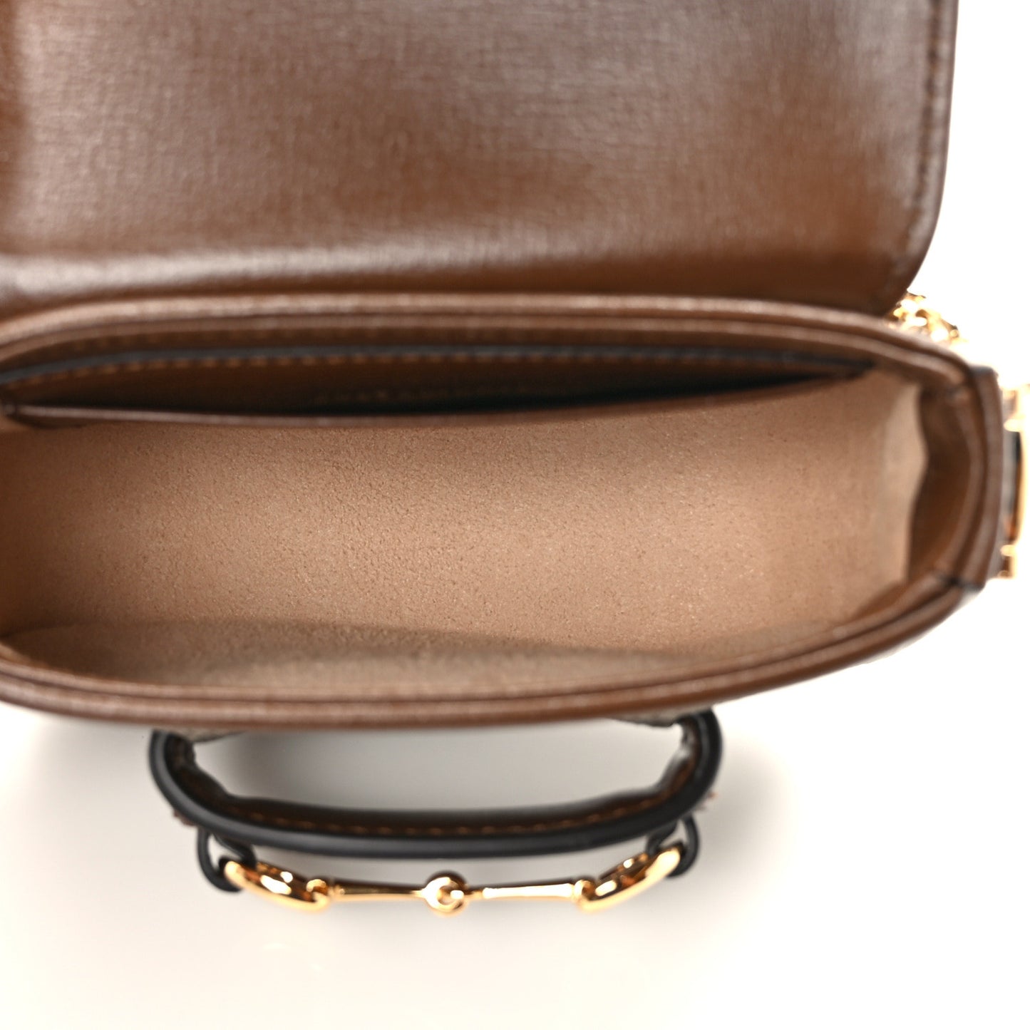 GG Supreme Monogram Azalea Calfskin Web Horsebit 1955 Wallet On Strap Beige Ebony Brown Sugar