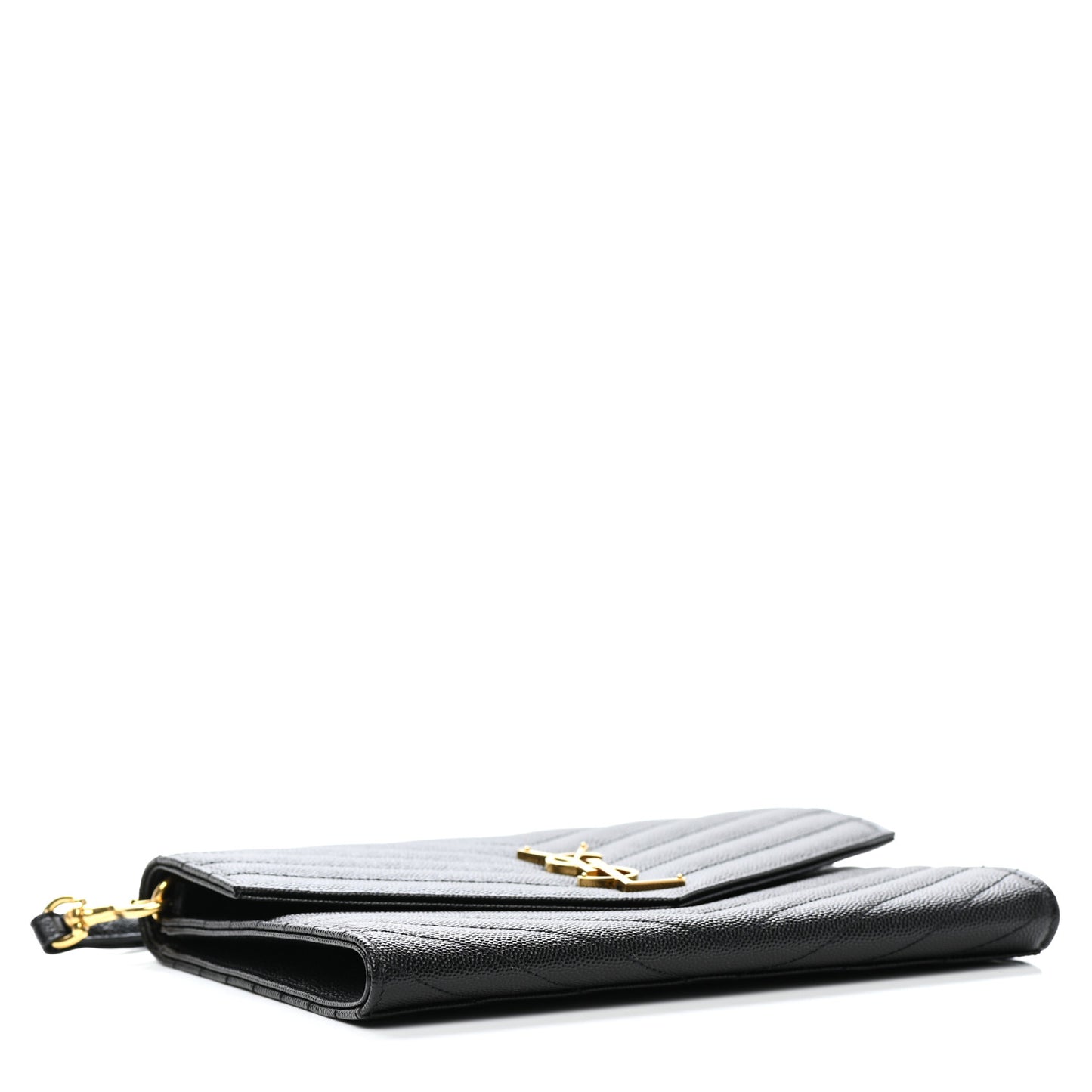 Grain De Poudre Matelasse Chevron Monogram Envelope Clutch Black