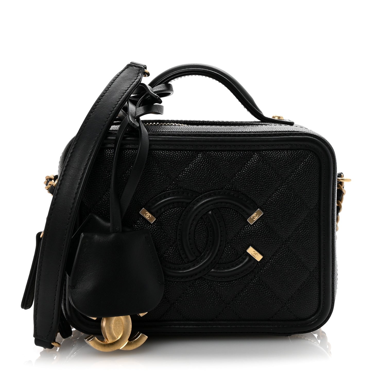 Caviar Quilted Small CC Filigree Vanity Case Black