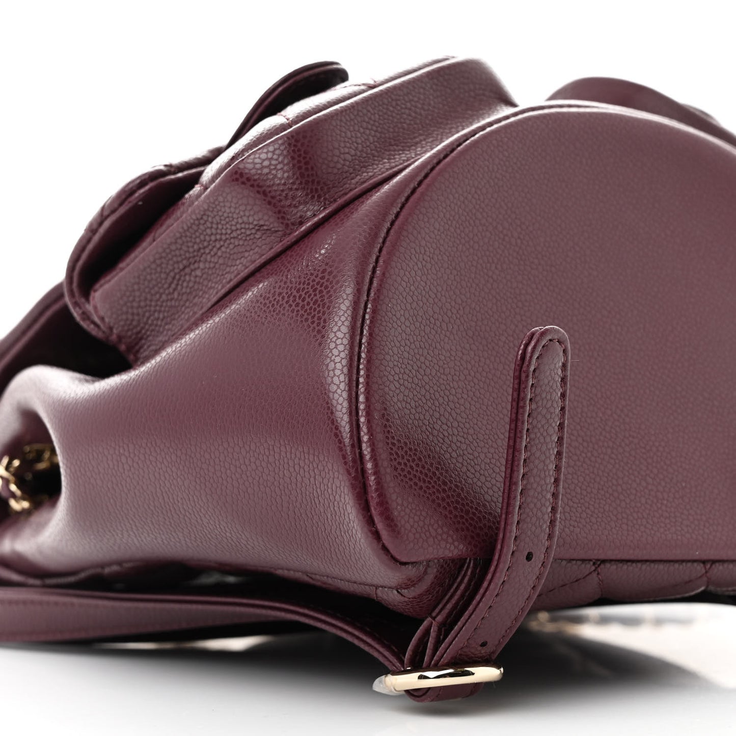 Shiny Caviar Quilted Medium Duma Pockets Drawstring Backpack Dark Burgundy