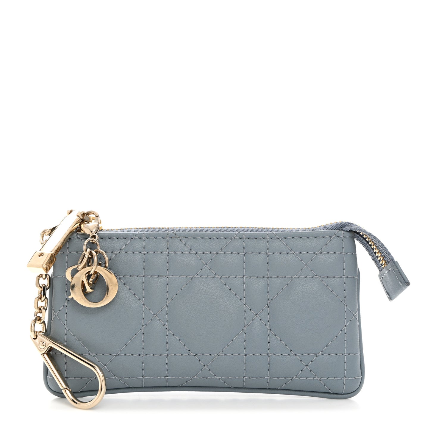 Lambskin Cannage Lady Dior Zipped Key Case Cloud Blue
