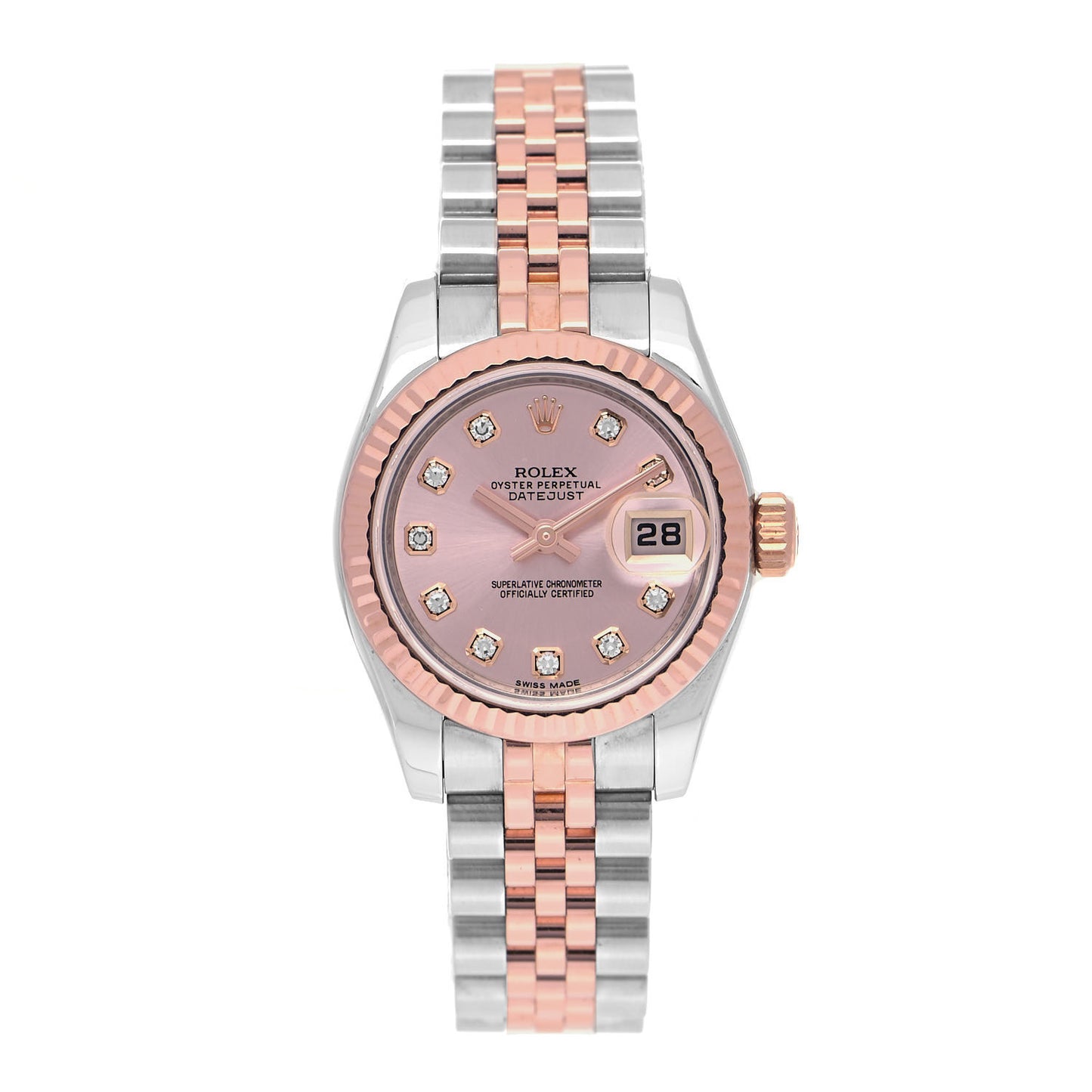 Stainless Steel 18K Everose Gold Diamond 26mm Oyster Perpetual Datejust Watch Pink 179171