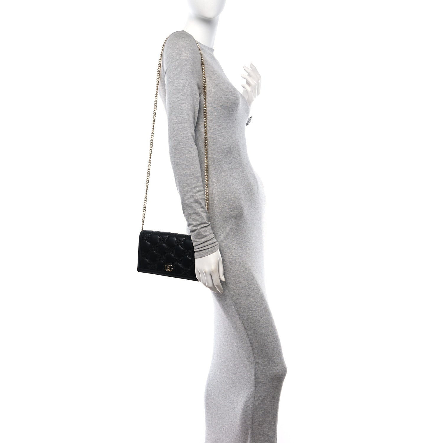 Gucci Calfskin GG Matelasse Chain Wallet Black 2 of 12