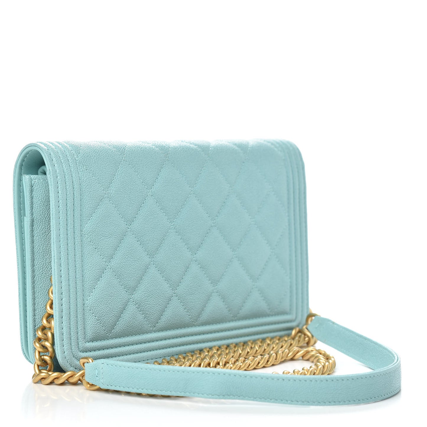 Caviar Quilted Boy Wallet On Chain WOC Light Blue