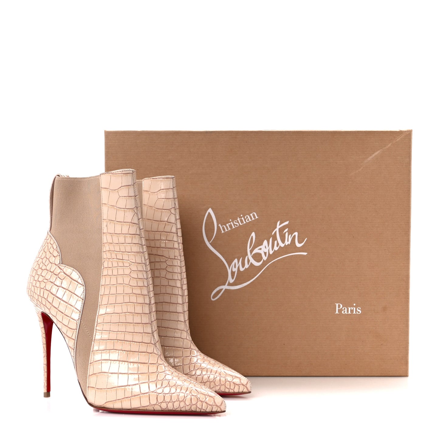 Calfskin Crocodile Embossed Chelsea Chick 100 Stiletto Boots 39 Leche