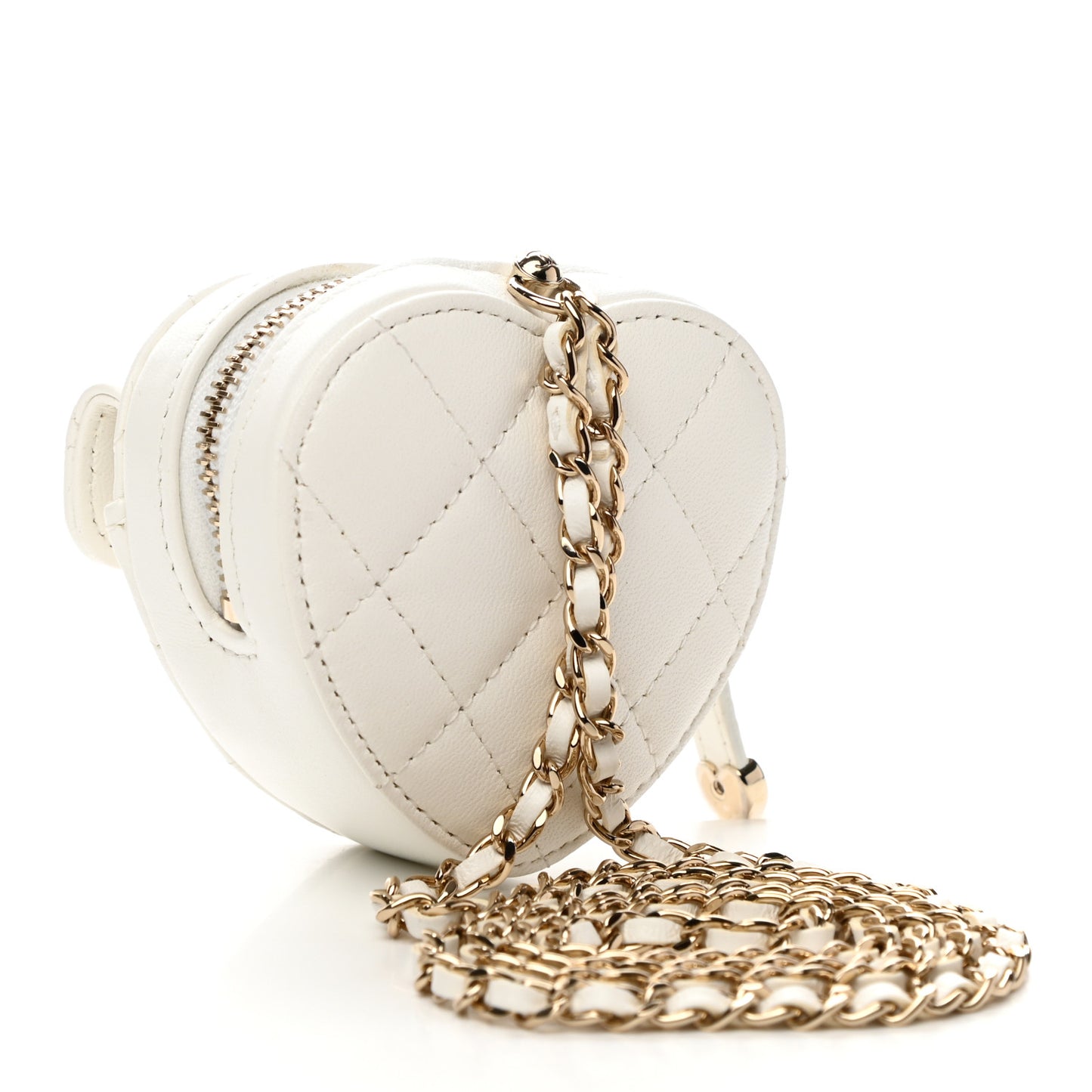 Lambskin Quilted CC In Love Heart Coin Purse With Chain White