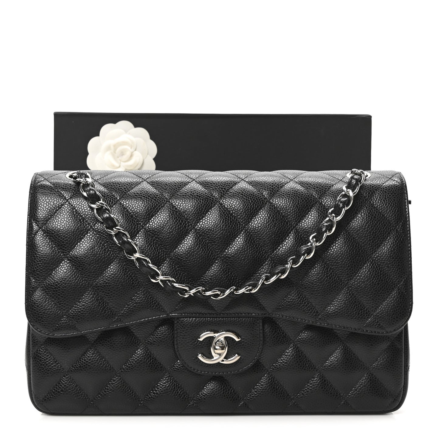 Caviar Quilted Jumbo Double Flap Black