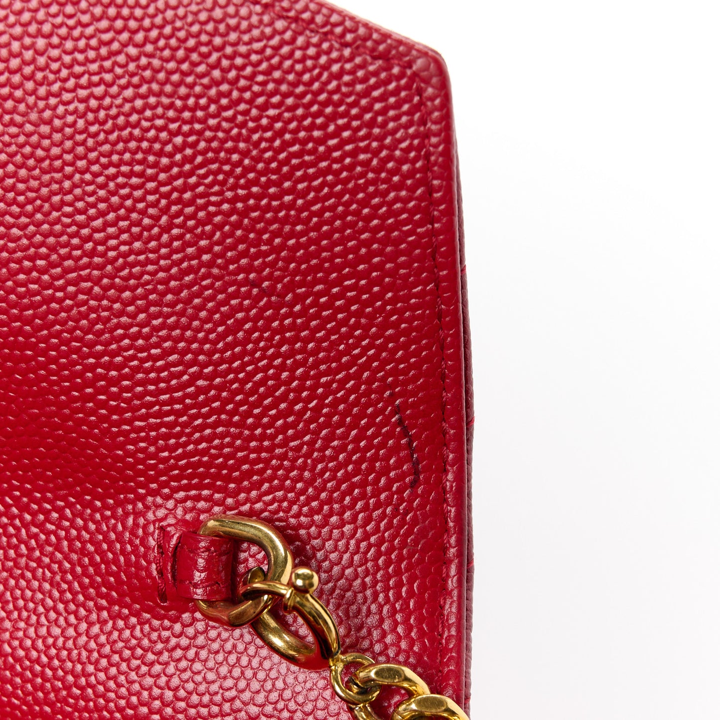 Grain De Poudre Matelasse Chevron Monogram Envelope Chain Wallet Red