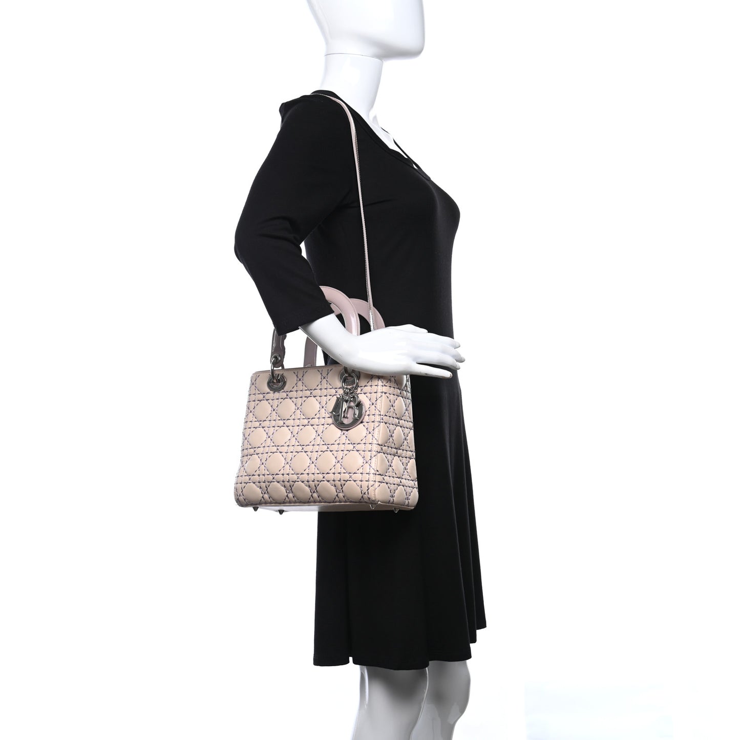 Lambskin Patent Stitched Cannage Medium Lady Dior Beige Purple
