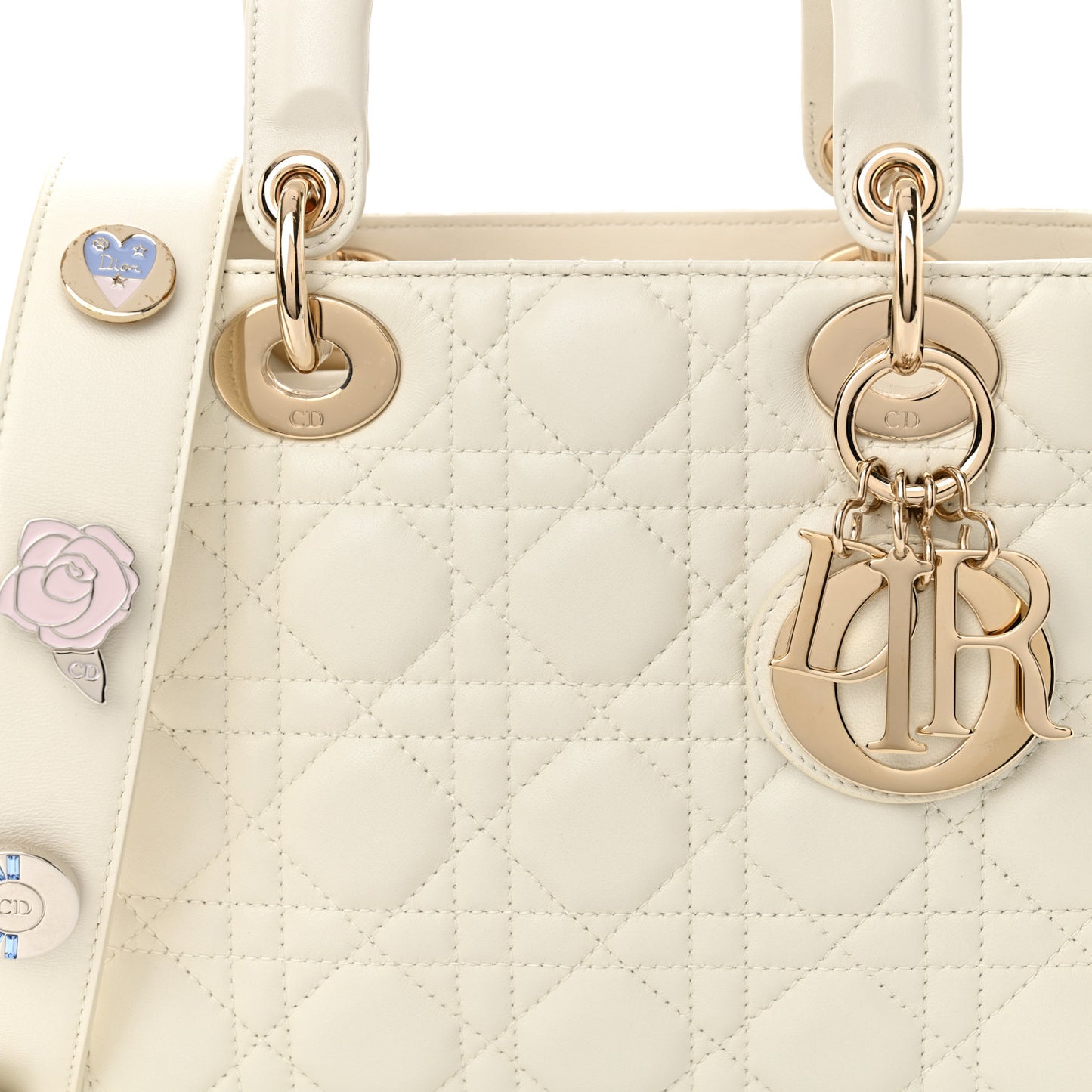Lambskin Cannage Small Lucky Badges My Lady Dior White
