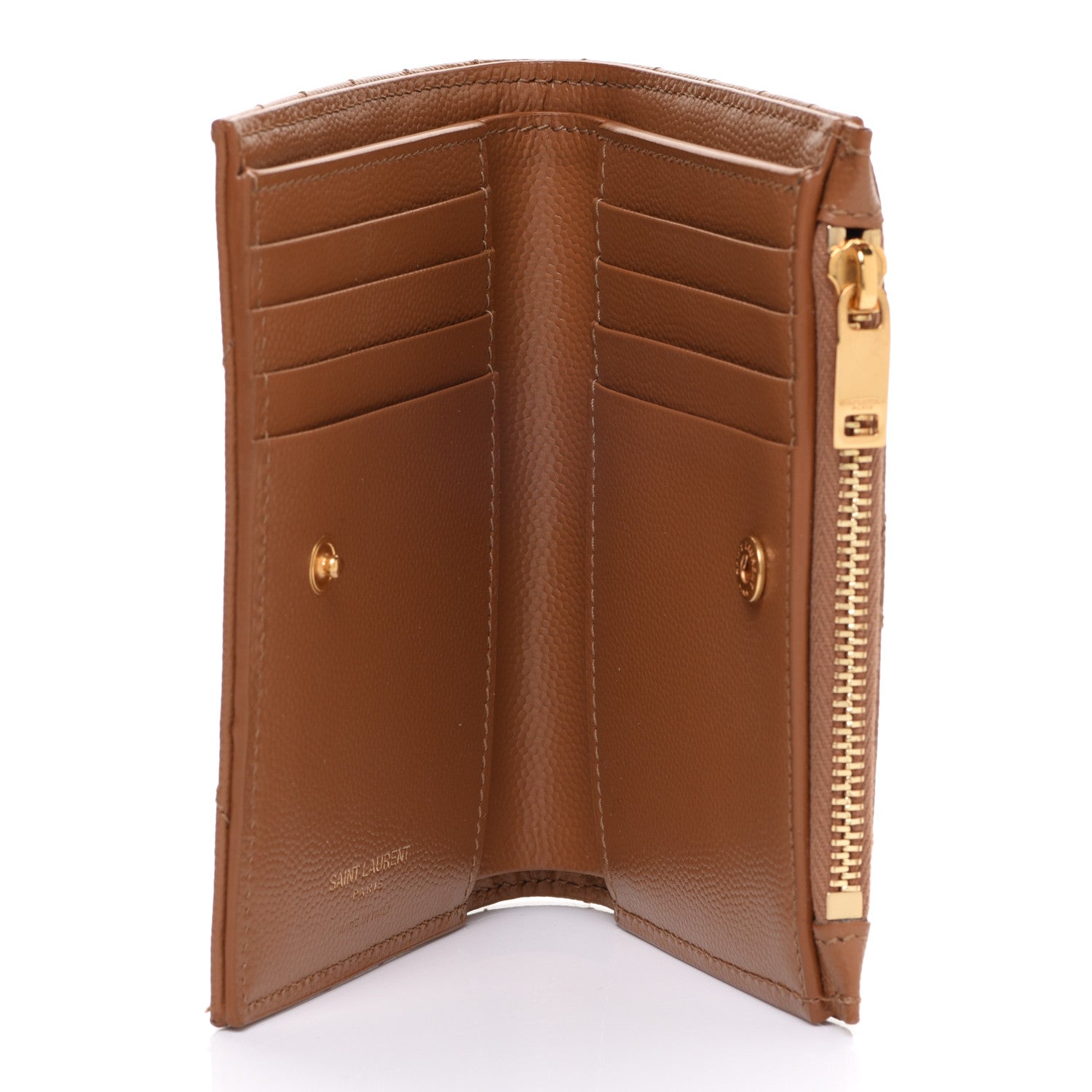 Saint Laurent Grain De Poudre Matelasse Chevron Monogram Zipped Card Case Natural Dark 5 of 7