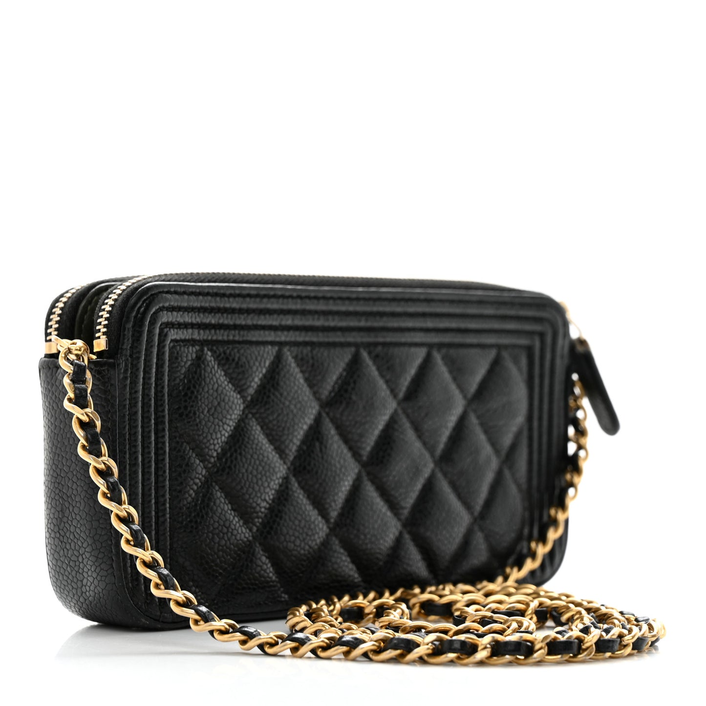 Caviar Quilted Small Boy Clutch With Chain Black