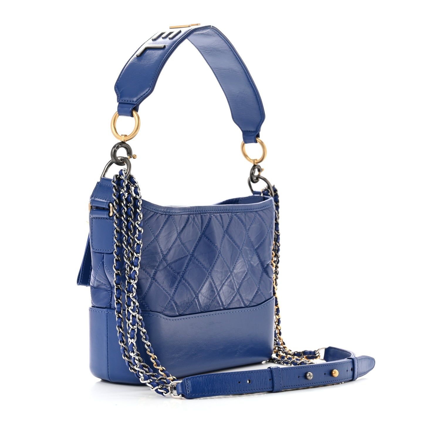 Aged Smooth Calfskin Quilted Medium Gabrielle Logo Hobo Blue